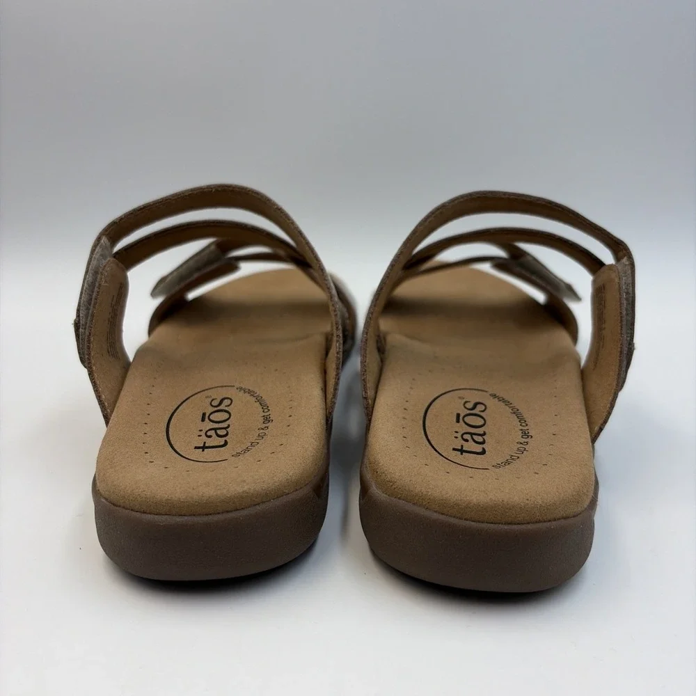 Taos Double U Strappy Slide Sandals Women's Size 8 Champagne Leather